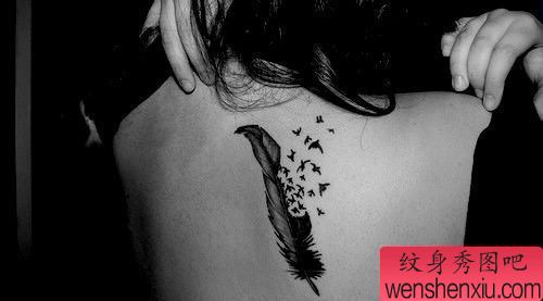 一幅女人肩背羽化燕纹身图案