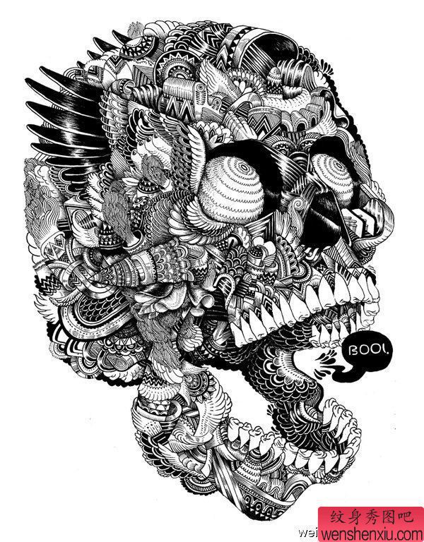 一幅个性骷髅头纹身图案