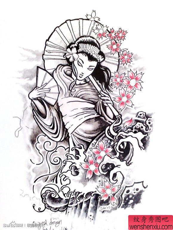 一幅适合做满背的纹身手稿图案