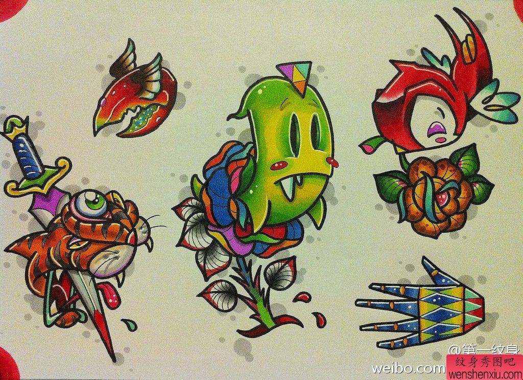 纹身秀图吧推荐一组彩色个性纹身手稿图案