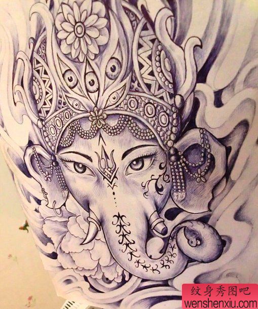 象神纹身手稿图案