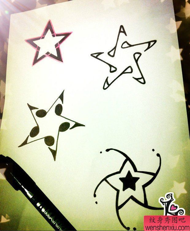 纹身秀图吧推荐一幅五角星手稿纹身图案