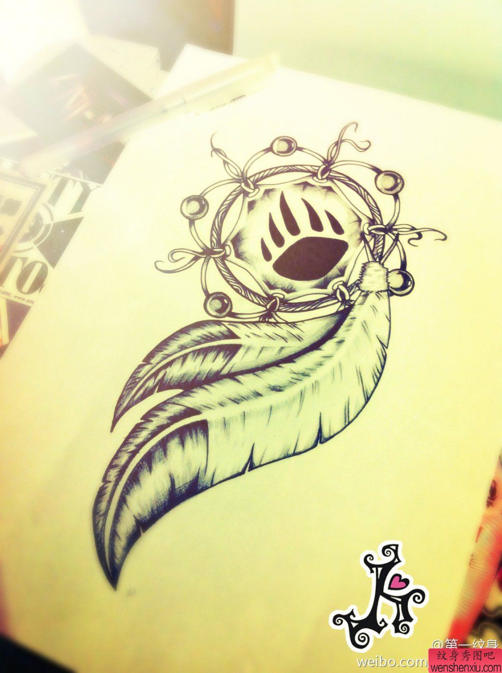 纹身秀图吧推荐一幅捕梦网纹身手稿图案