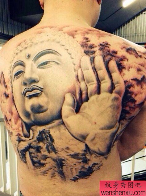 纹身秀图吧推荐一幅满背佛纹身图案