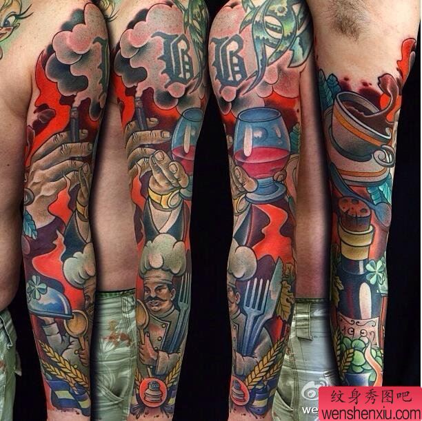 纹身秀图吧推荐一幅school 花臂纹身图案