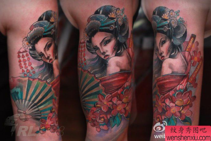 纹身馆推荐一幅手臂艺伎纹身图案