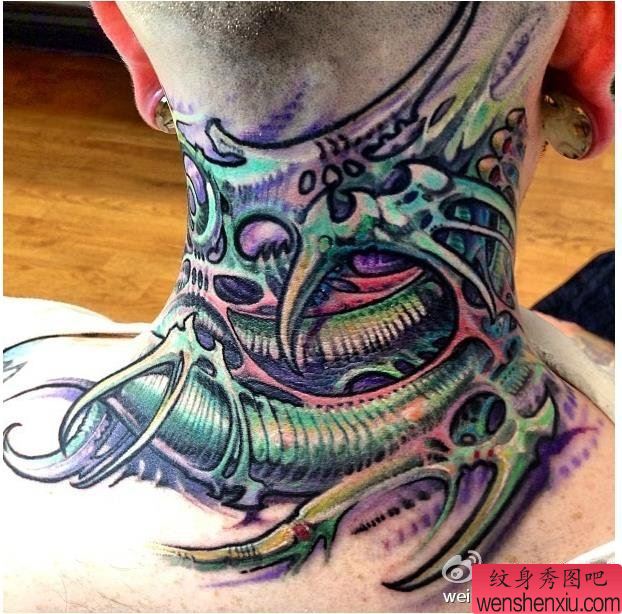 纹身秀图吧推荐一幅脖子3D纹身图案