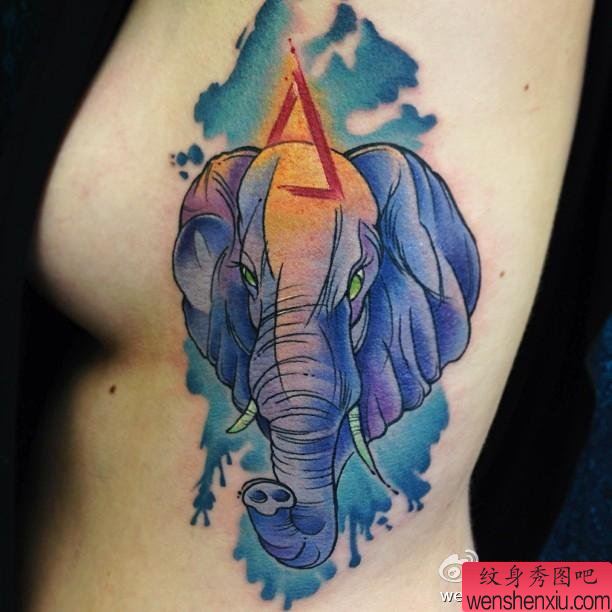 纹身秀图吧推荐一幅女人侧腰象纹身图案