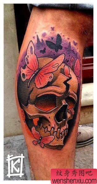 纹身秀图吧推荐一幅欧美风格的骷髅头纹身图案