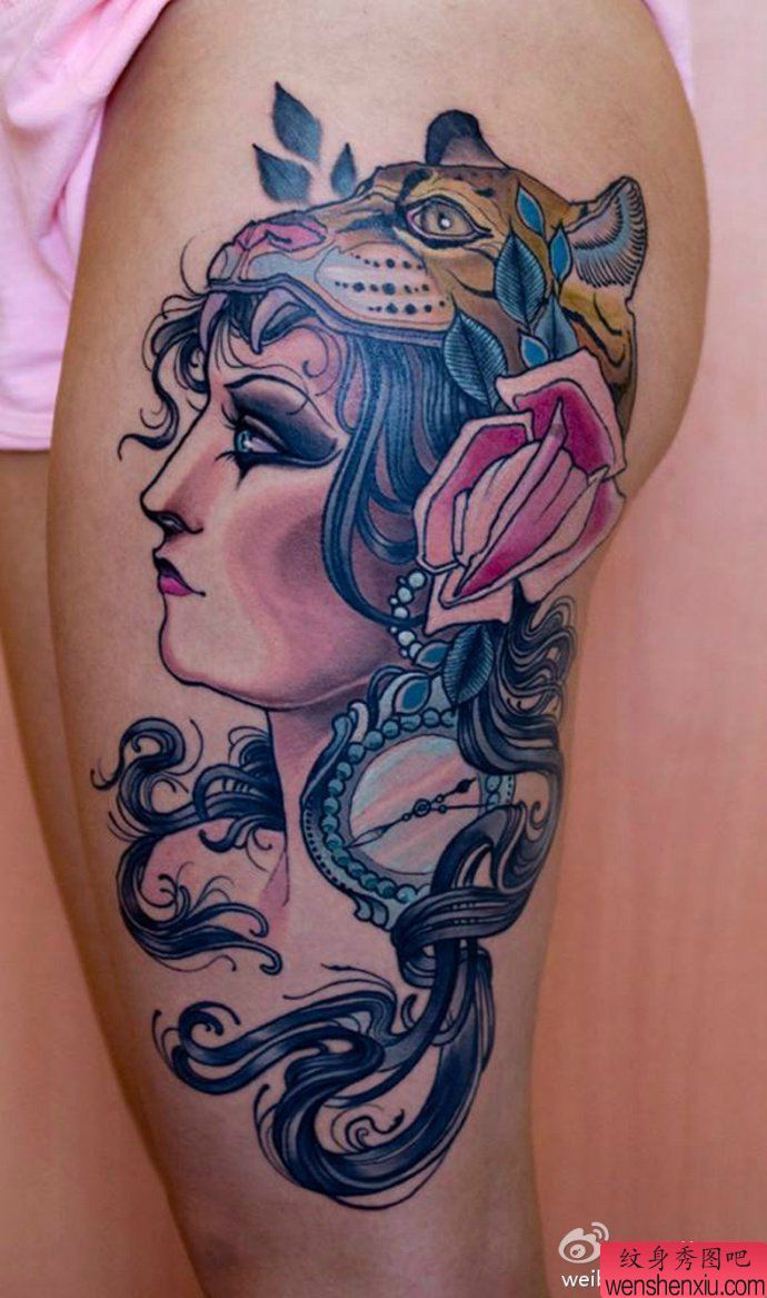 纹身秀图吧推荐一幅虎头女郎纹身图案