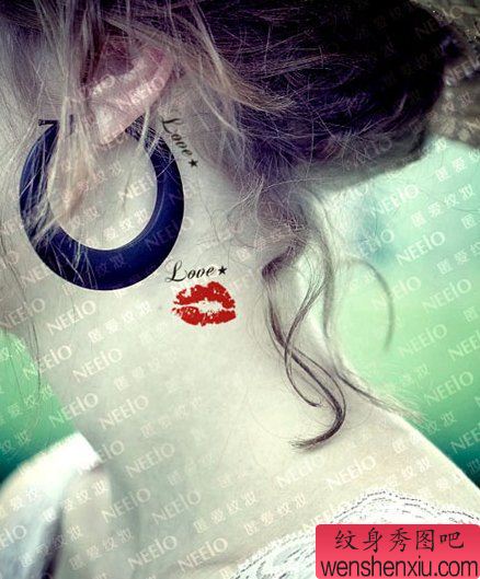 脖子唇印纹身图案