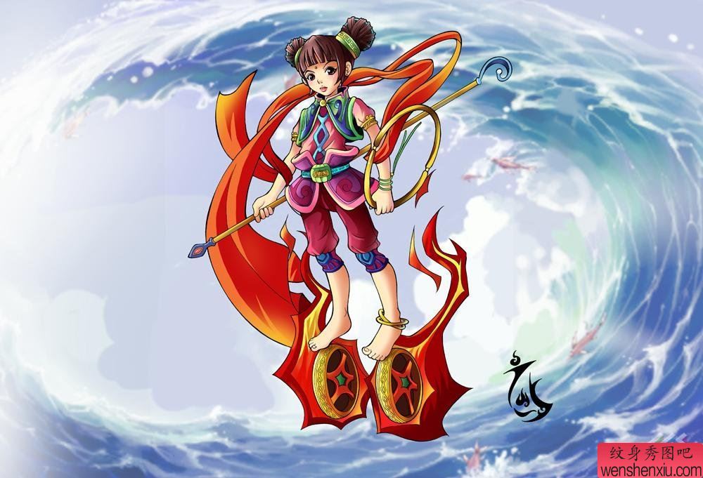 纹身秀图吧推荐一幅哪吒闹海纹身图案