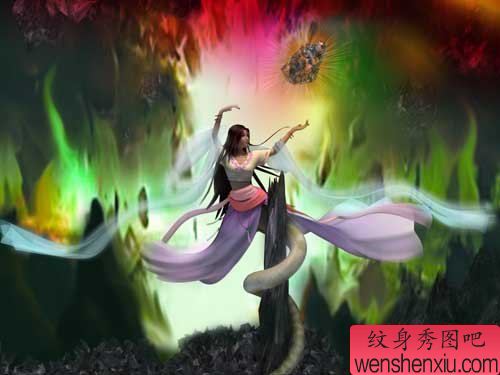 纹身秀图吧推荐一幅女娲纹身手稿图案