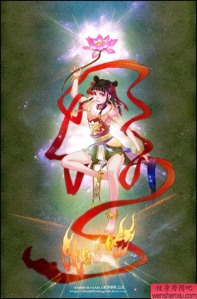 卡通哪吒纹身手稿图案