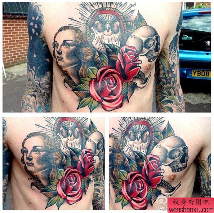 一幅胸部欧美纹身图案