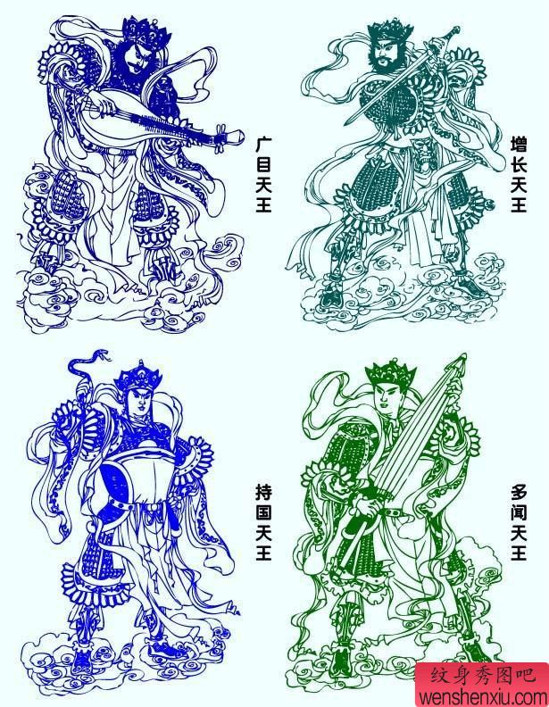 四大天王线稿纹身图案