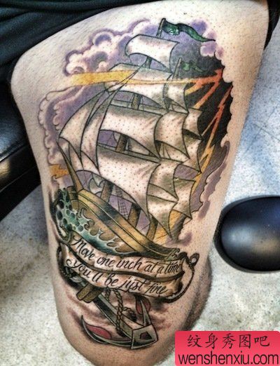 纹身秀图吧推荐一幅腿部school纹身图案