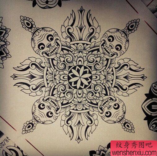 纹身秀图吧推荐一幅个性流行骷髅头纹身手稿图案