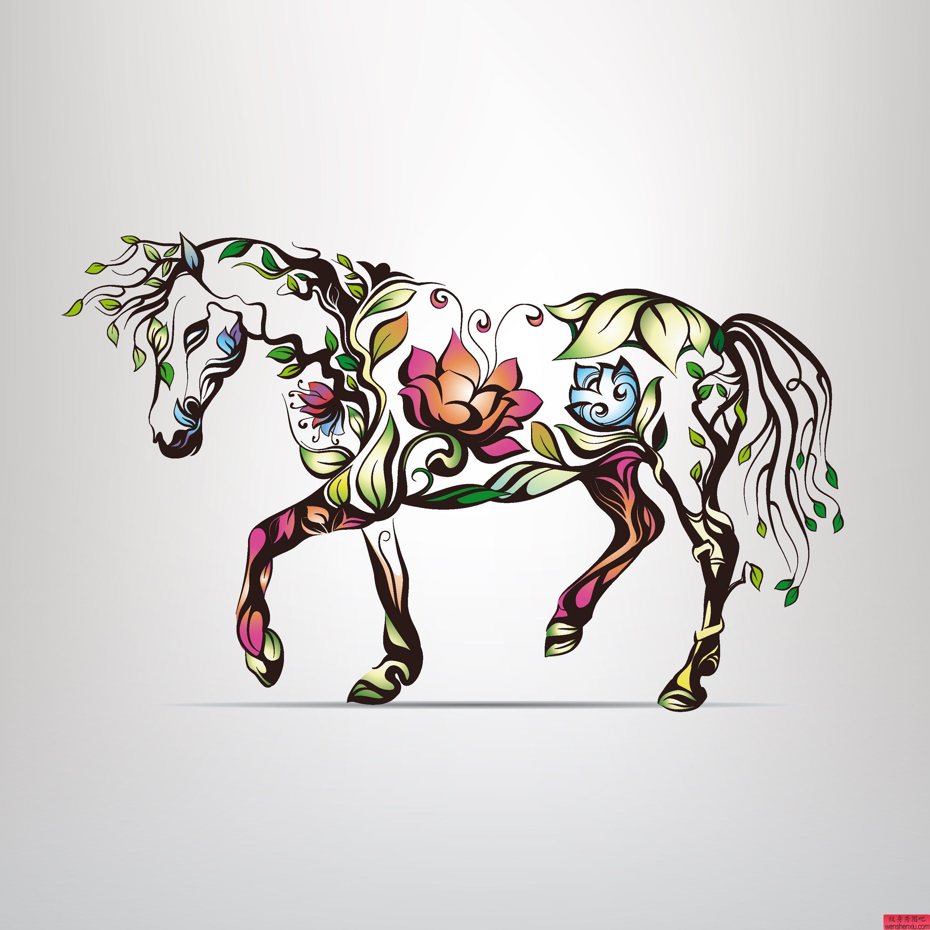 纹身秀图吧推荐一幅彩色马纹身图案