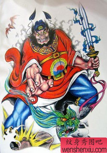 钟馗纹身手稿图案