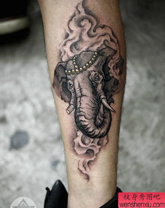 一幅腿部象纹身图案