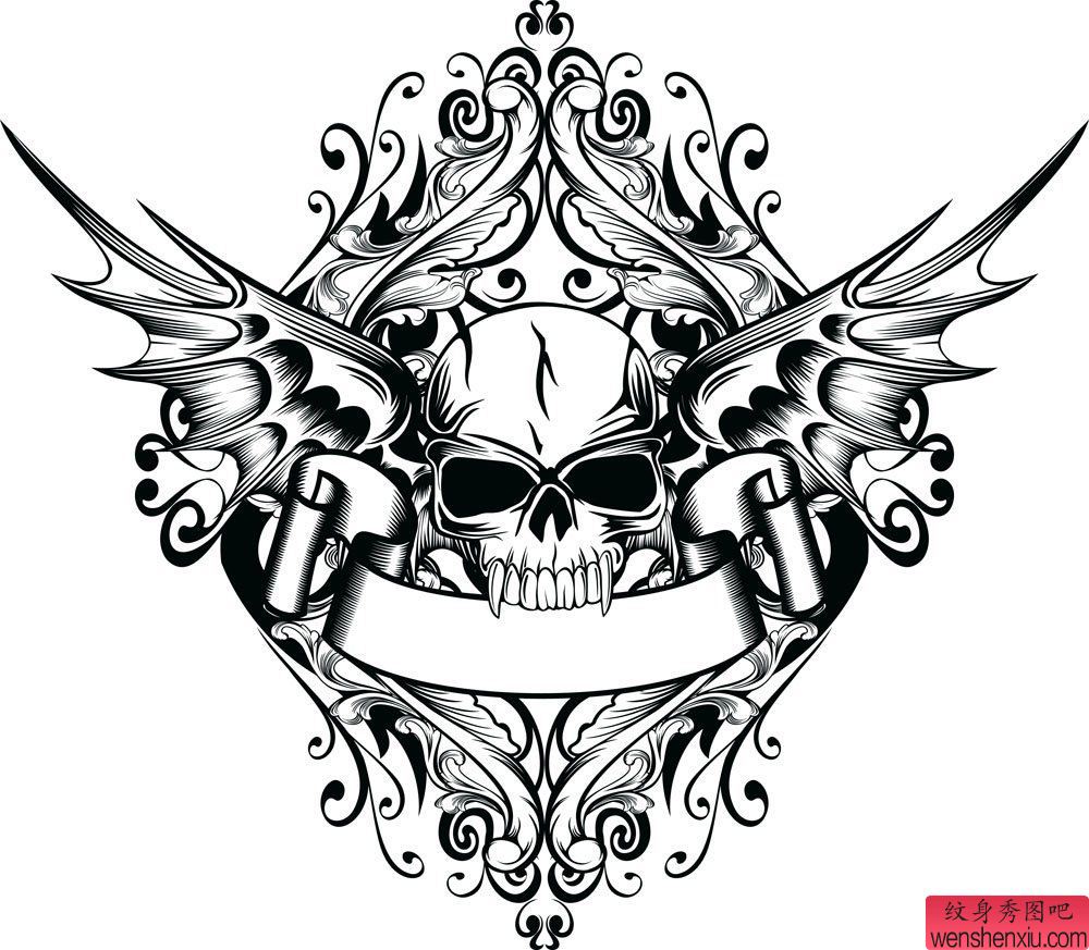 一幅个性流行的骷髅头纹身图案