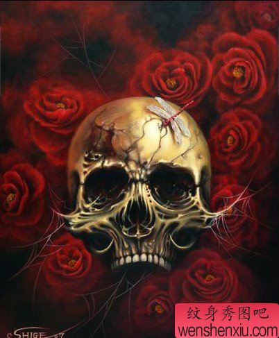 骷髅头手稿纹身图案