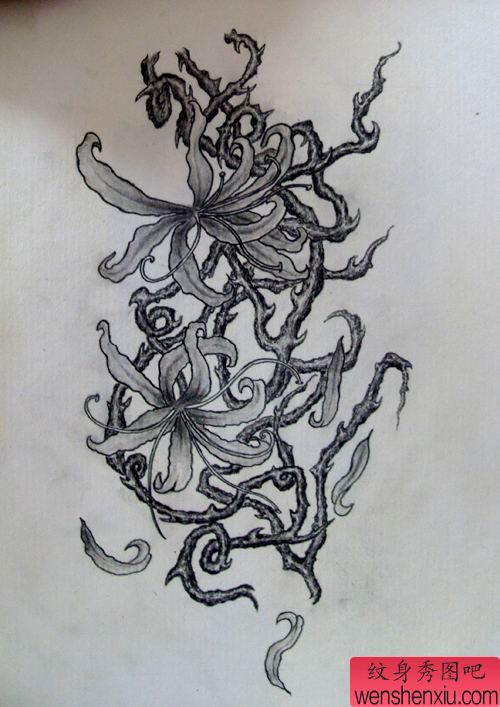 彼岸花纹身手稿图案