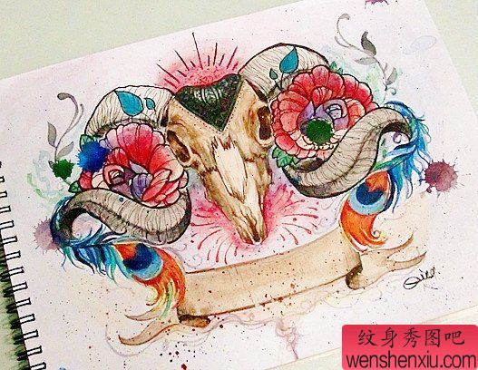 一幅彩色个性羚羊纹身图案