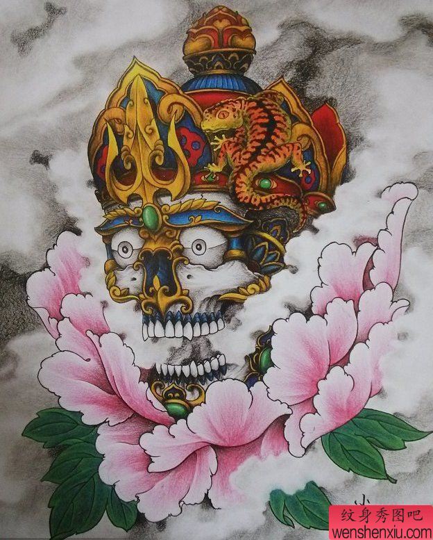 一幅彩色嘎巴拉纹身图案