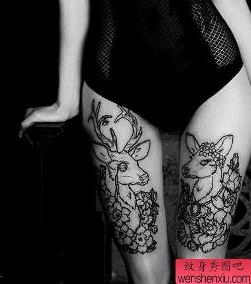 一幅女人腿部羚羊纹身图案