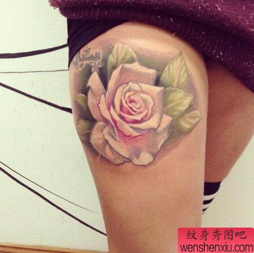 纹身秀图吧推荐一幅女人腿部玫瑰花纹身图案