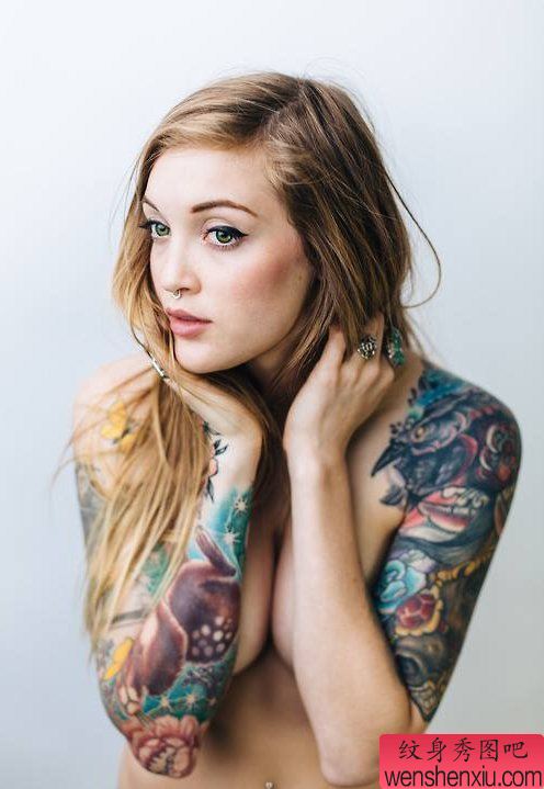 欧美花臂女孩纹身图案