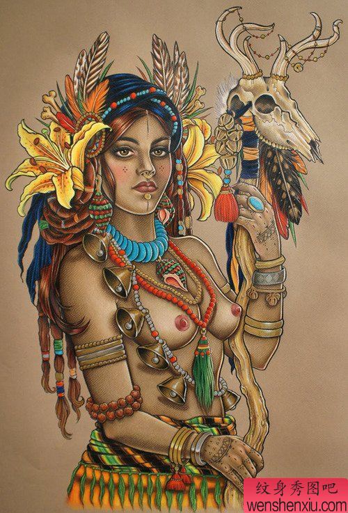 纹身秀图吧推荐一幅人物彩色女郎纹身图案