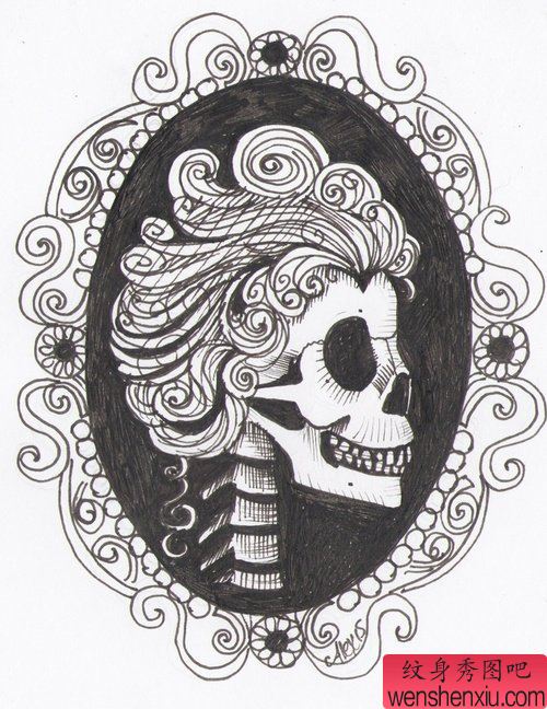 个性骷髅头纹身手稿图案