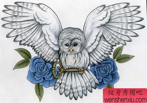 猫头鹰纹身线稿图案