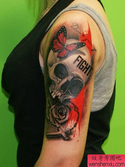 手臂欧美骷髅头纹身图案