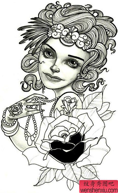 一幅女郎纹身手稿图案