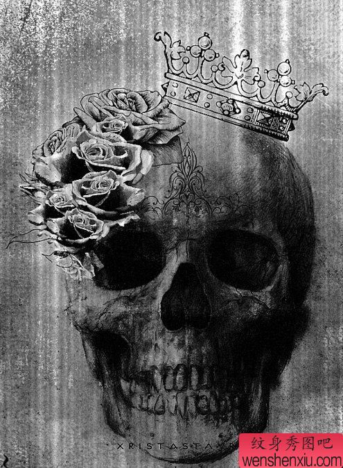 纹身秀图吧推荐一幅欧美皇冠骷髅头纹身图案