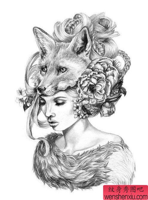 狼女纹身手稿纹身图案由纹身秀图吧