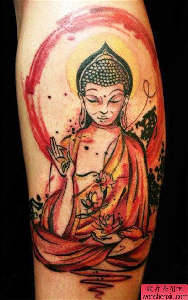 腿部佛纹身图案