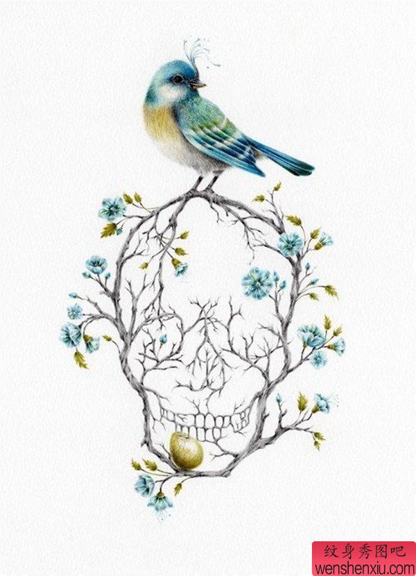 鸟纹身素描纹身图案