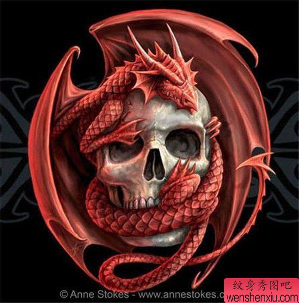 彩色个性骷髅头纹身图案