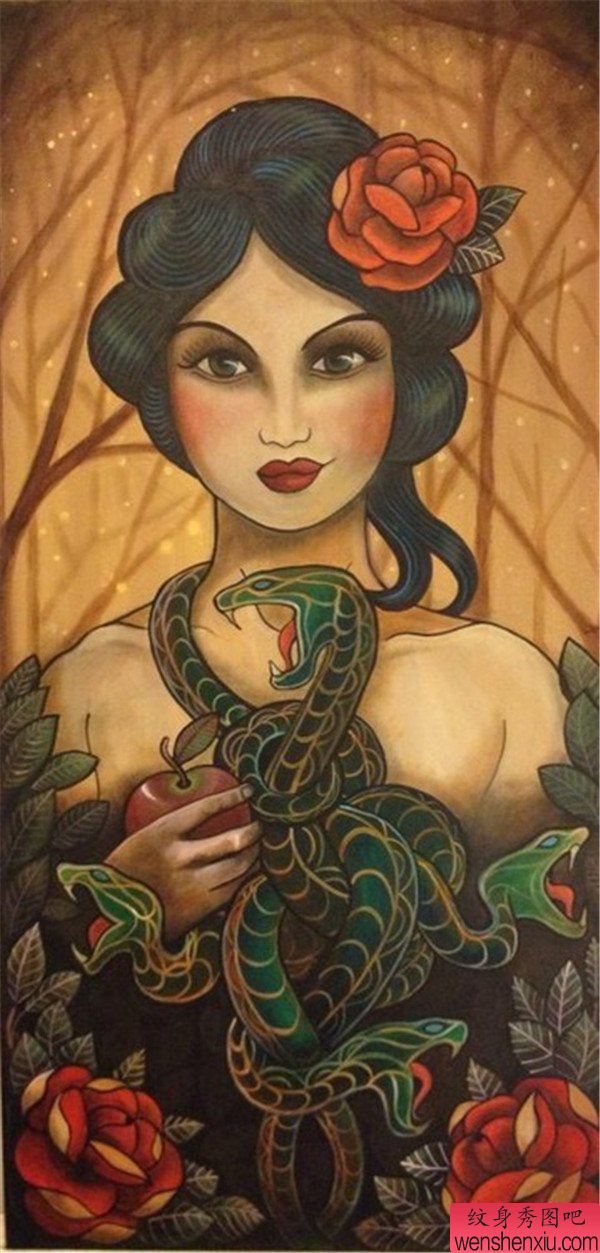 纹身秀图吧推荐一幅欧美彩色人物女郎纹身图案