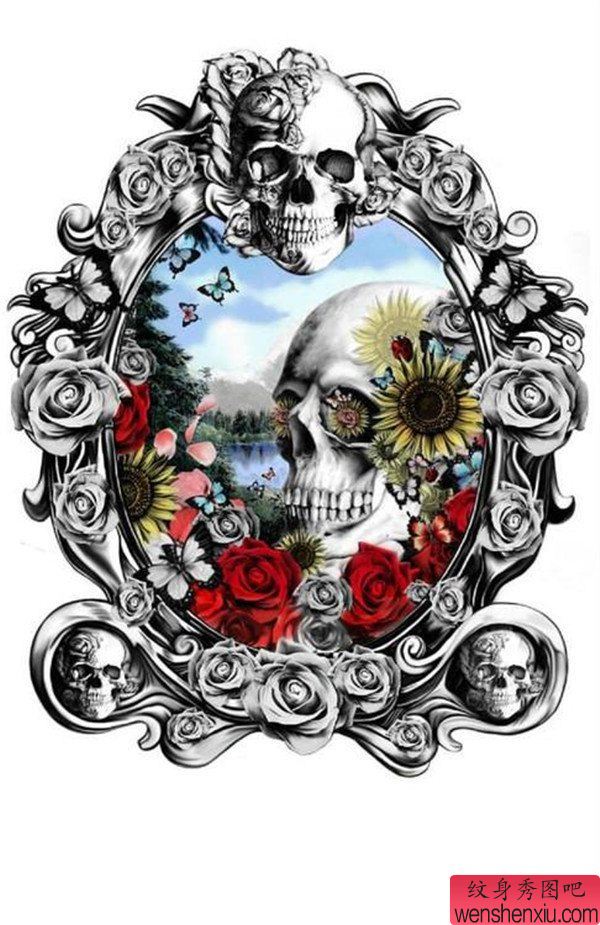 个性骷髅头纹身手稿图案