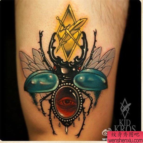 一幅school风格的甲虫纹身图案