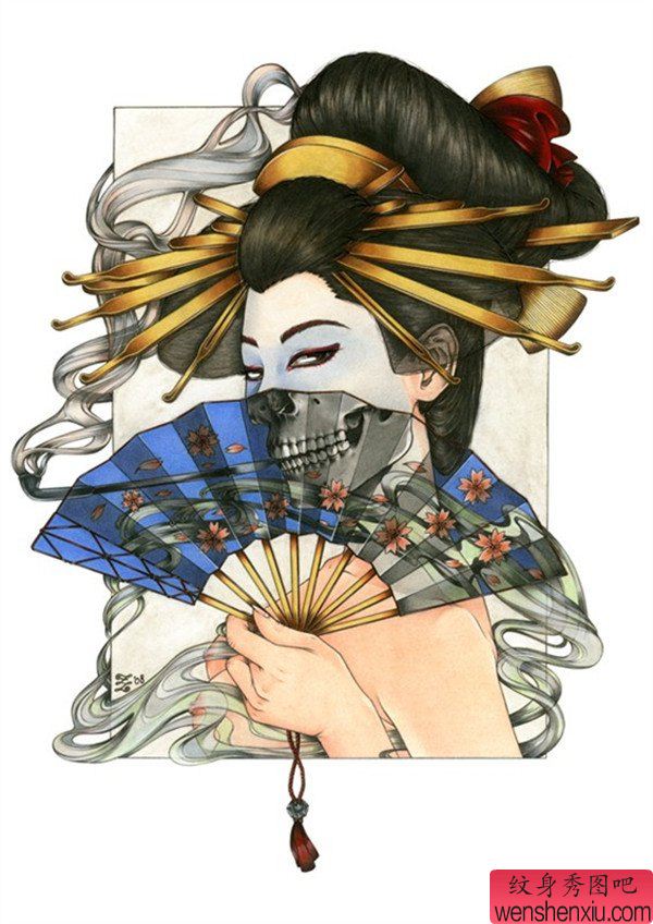 艺妓纹身手稿图案