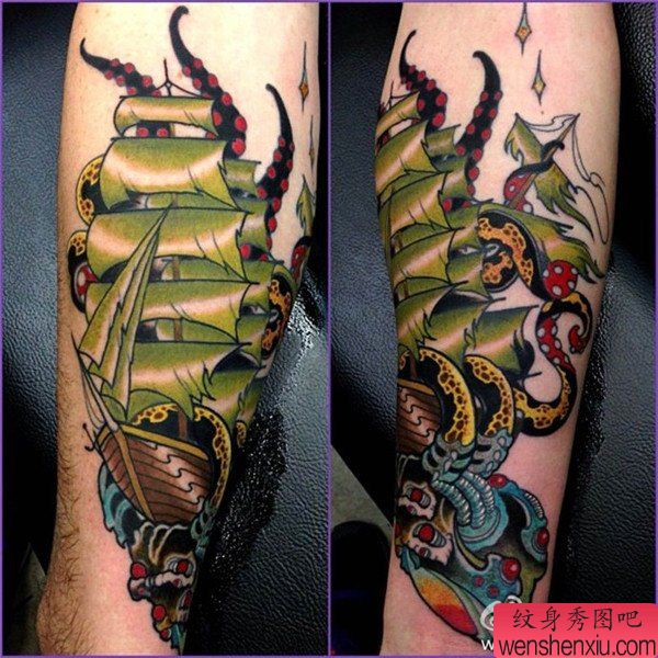 school章鱼船纹身图案