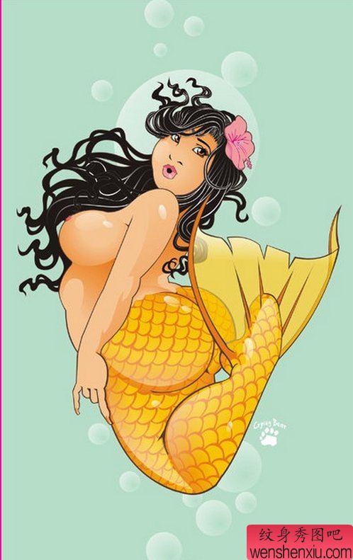 彩色美人鱼纹身图案