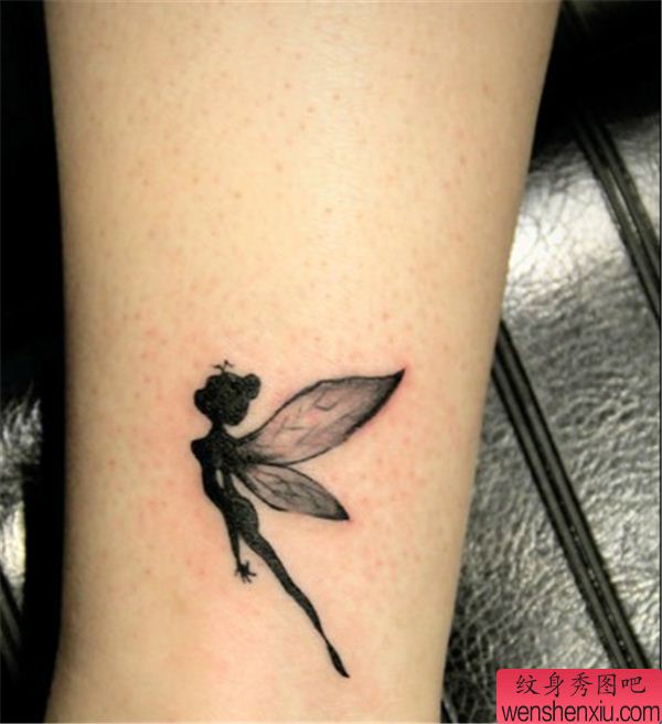 纹身秀图吧推荐一幅脚踝天使精灵纹身图案